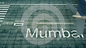 Aerial view of an airplane arriving to Mumbai airport. Travel to India 3D rendering photo