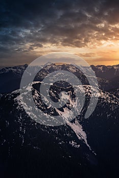 Aerial View from Airplane of Canadian Mountain Landscape