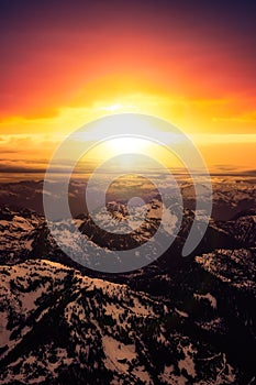 Aerial View from Airplane of Canadian Mountain Landscape