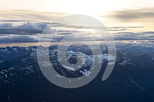 Aerial View from Airplane of Canadian Mountain Landscape