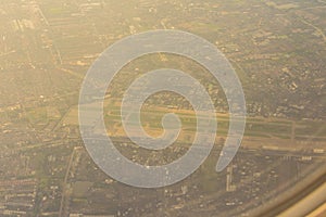 Aerial view from the airplane of Don Mueang International Airport, one of two international airports serving the Bangkok