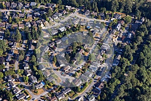 Aerial View from an Airplane of Residential Homes in Coquitlam