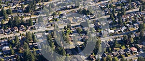 Aerial View from an Airplane of Residential Homes in Coquitlam