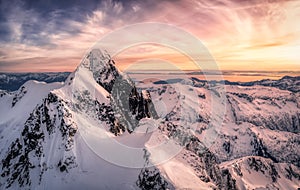 Aerial View from Airplane of Snow Covered Canadian Landscape in Winter