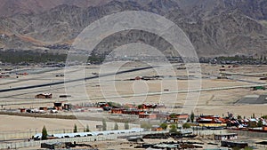 Aerial view of airplane taking off and flying from the airport