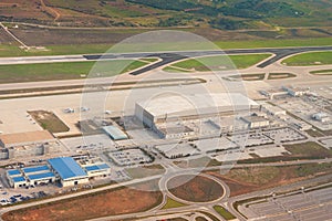 Aerial view of airport infrastructure in Athens