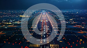 Aerial View of Airport at Night