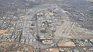 aerial view of the airport and strip in las vegas