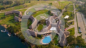 Aerial view of Akosombo town in Ghana