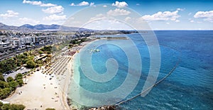 Aerial view of the Akti Iliou beach at the south coast of Athens