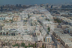 Aerial view of Al Karama neighborhood in Dubai, U