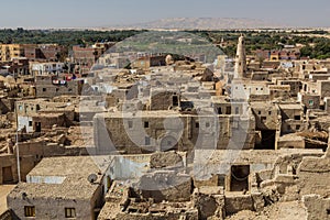 Aerial view of Al Qasr village in Dakhla oasis, Egy