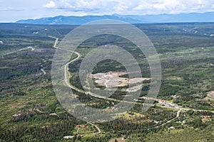 An aerial view of the Alaska Highway north of Haines Junction, Yukon, Canada