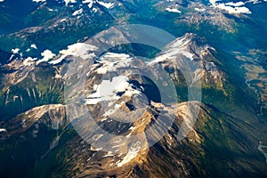Aerial view of Alaska ice mountains covered with snow