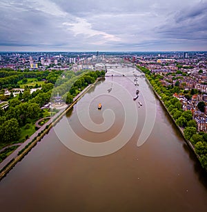 Aerial view of Albert bridge and central London, UK photo