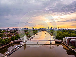 Aerial view of Albert bridge and central London, UK photo