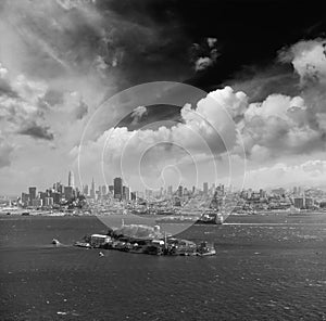 Aerial view of Alcatraz Island from helicopter, San Francisco