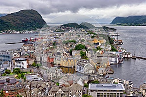 Aerial view of Alesund town, Norway