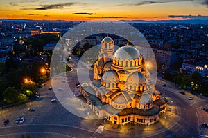 Aerial view of Alexander Nevski cathedral in Sofia, Bulgaria