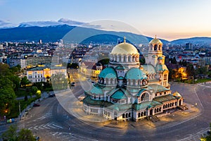 Aerial view of Alexander Nevski cathedral in Sofia, Bulgaria photo
