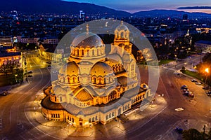 Aerial view of Alexander Nevski cathedral in Sofia, Bulgaria