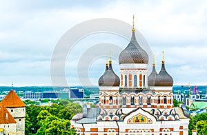 Aerial view of the Alexander Nevski Russian Orthodox Cathedral in Toompea part of Tallin, Estonia...IMAGE