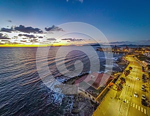 Aerial view of Alghero by night