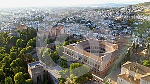 Aerial view. Alhambra Palace from above on a beautiful day. Granada, Spain.