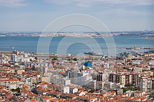 Aerial view of Almada municipality near Lisbon, Portugal