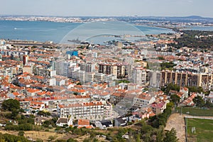 Aerial view of Almada municipality near Lisbon, Portugal