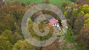 Aerial view of alone house in nature