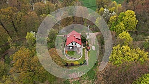 Aerial view of alone house in nature