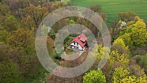 Aerial view of alone house in nature
