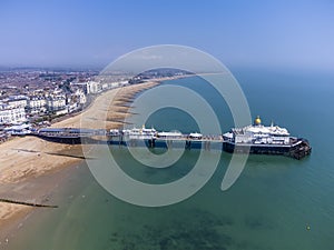 An aerial view along the sea front at Eastbourne, UK