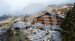 Aerial View of Alpine Chalet with Terrace in Verbier, Switzerland