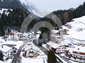 Aerial view of an Alpine village in Austria