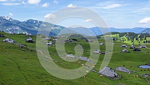 Aerial view of alpine village of Velika Planina in Slovenia