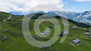 Aerial view of alpine village of Velika Planina in Slovenia