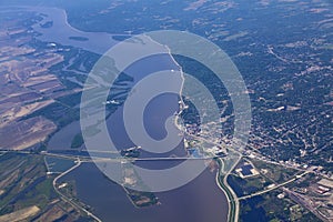 Aerial view of Alton Illinois and the clark bridge