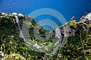 An aerial view of Amalfitan Coast in Naples Italy