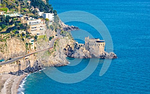 Aerial view of Amalfitan Coast near Maiori in province of Salerno, Campania, Italy