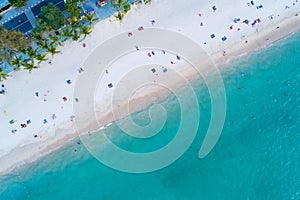 Aerial view of amazing beach with people relax on the beach sea, Beautiful Patong beach Phuket Thailand, Amazing sea beach sand