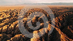 Aerial view of the amazing rocks on sunset, golden hour, cliffs, Canyon, Grand Canyon. sunrise aerial flight. Beautiful