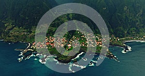 Aerial view of amazing small village Seixal in Madeira island in Atlantic ocean, Portugal