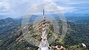 Aerial view of Ambuluwawa Tower in central Sri Lanka