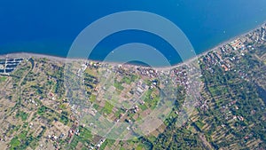 Aerial view of Amed bay coastline. Indonesia, Bali