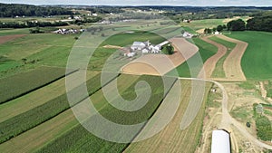 Aerial view of amish farms and farmhouses Lancaster County Pennsylvania