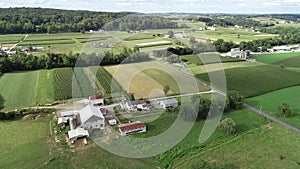 Aerial view of amish farms and farmhouses Lancaster County Pennsylvania