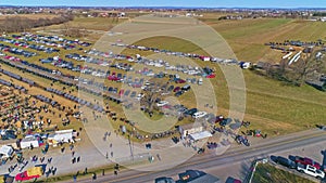 Aerial View of an Amish Mud Sale in Pennsylvania Selling Amish Products