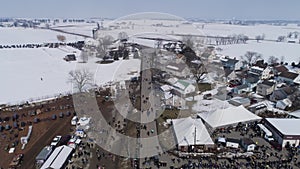 Aerial View of an Amish Winter Mud Sale in the Mud